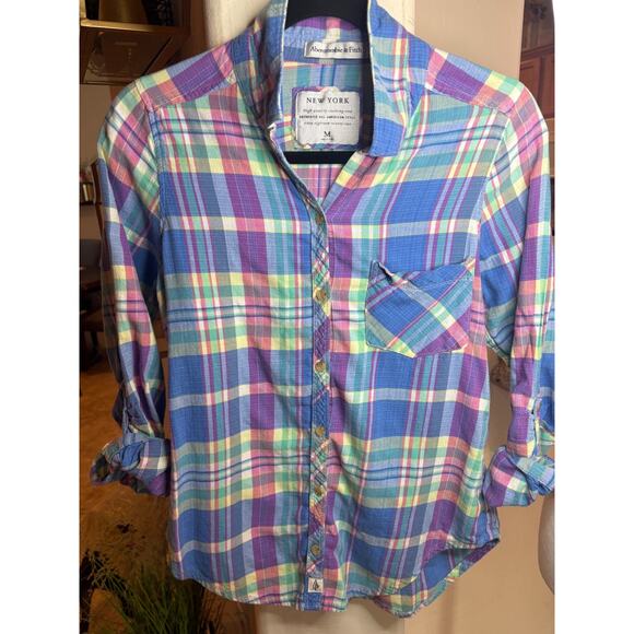 Abercrombie & Fitch Plaid Button Front Long Sleeve Top Size M - Picture 2 of 5